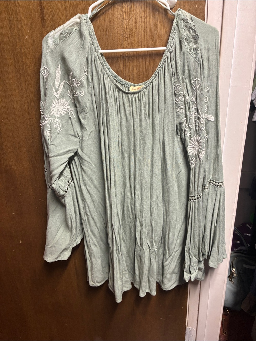 Sage Green Embroidered Women's Boho Tunic Top